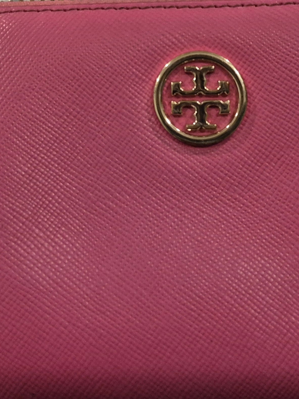 Tory Burch Hot Pink Saffiano Leather Wallet with Gold Logo